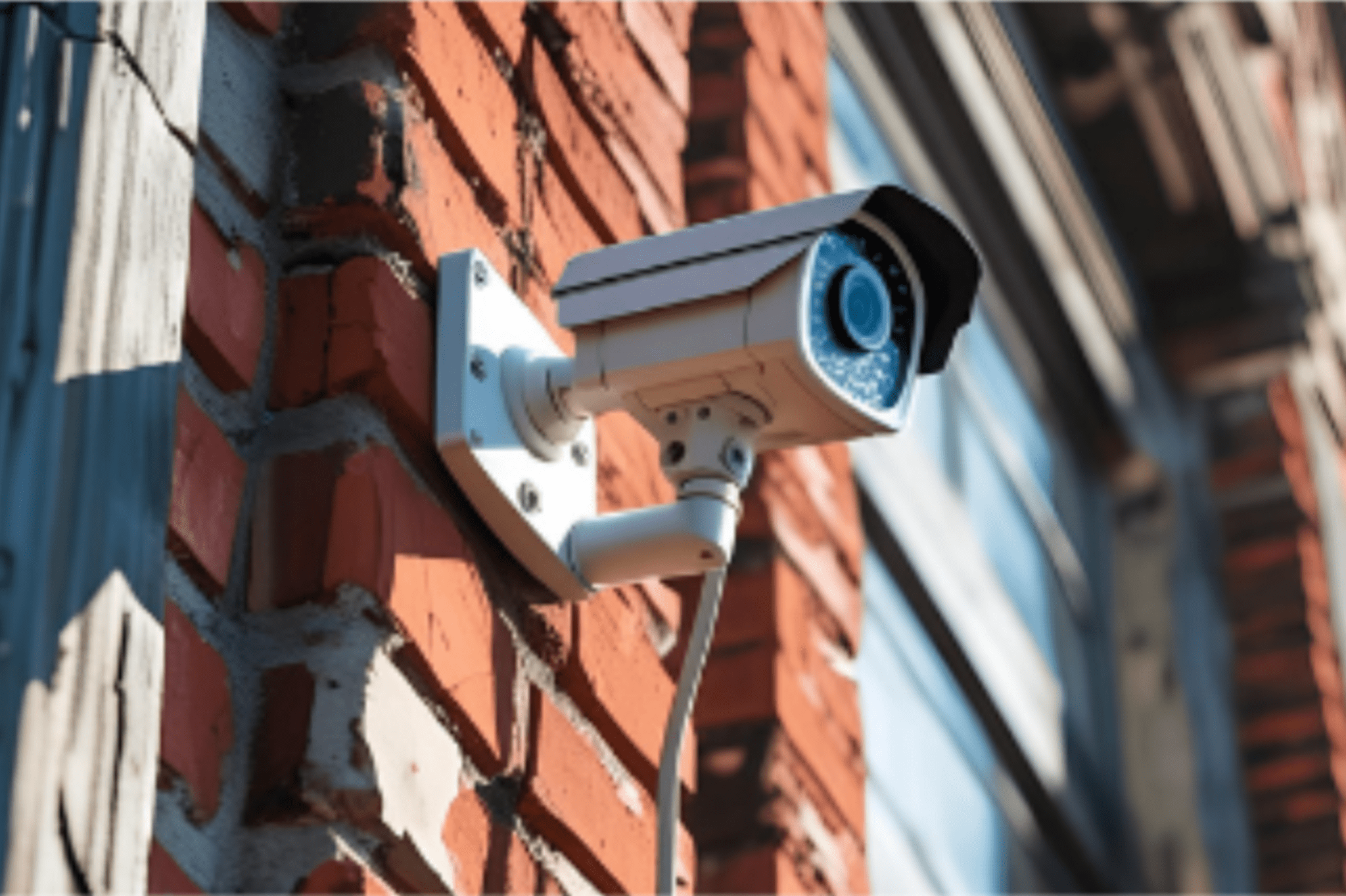Bedroom with white bed, dark brown runner, wood floor, and modern bathroom with glass door